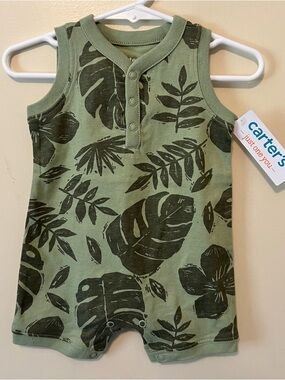 Carter's Olive Green Tropical Leaf Baby Romper